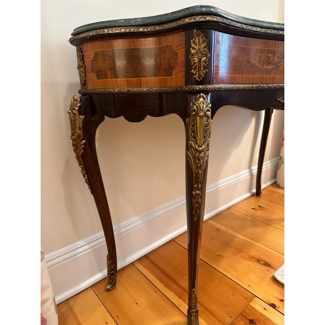 Wood Antique Marble Topped Console Table With Marquetry Inlay For Sale - Image 7 of 12