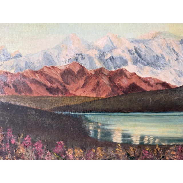 1970s Vintage P. Rimi “Mount McKinley” Landscape Oil on Canvas Painting, Wood Framed For Sale - Image 10 of 12