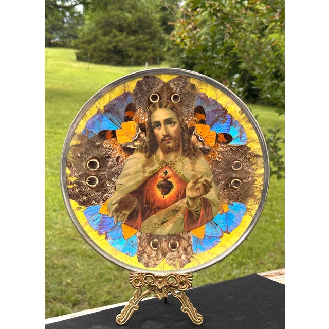 Brazilian Butterfly Wing Morpho Jesus Christ Charger C. 1950s For Sale - Image 17 of 17