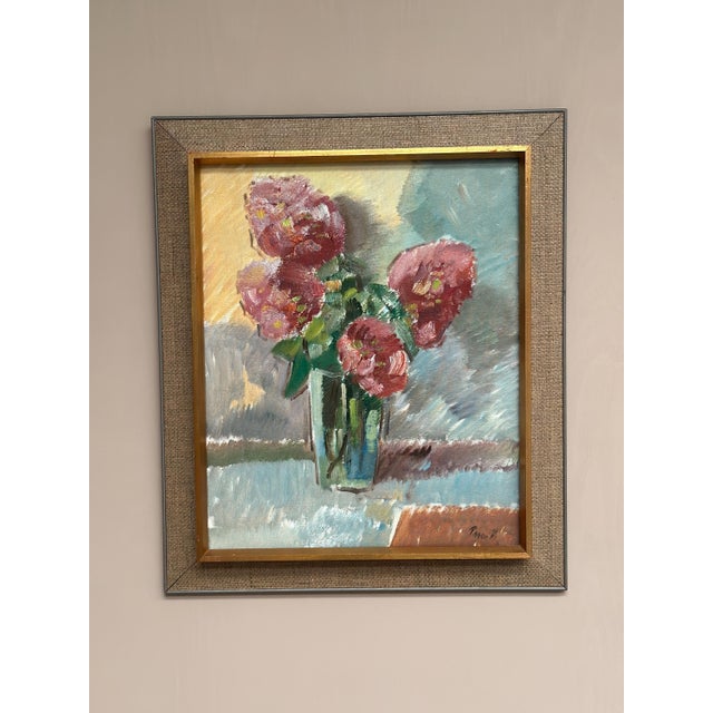 Original Swedish Oil on Canvas – “Bloomer” by Ture Peterson – Vintage & Framed – 65 × 73 cm (25.6" × 28.7") A floral...