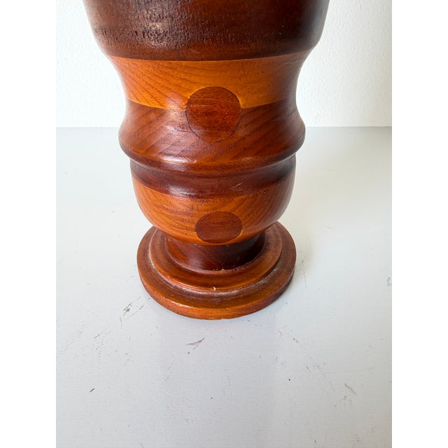 Wood 1980’s Vintage Turned Wood Inlaid Decorative Vase For Sale - Image 7 of 9