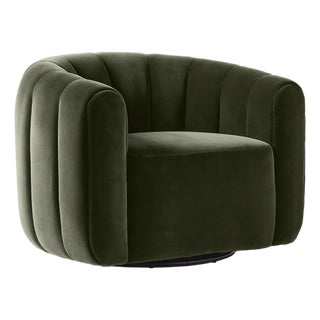 Vuue for Cb2 Fitz Modern Channeled Velvet Swivel Chair For Sale