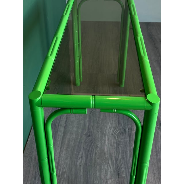 Late 20th Century Faux Bamboo High Gloss Green Lacquered Console For Sale - Image 11 of 16