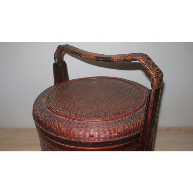 Antique Basket in Wood and Rattan with Three Sections, 1900 For Sale - Image 9 of 12