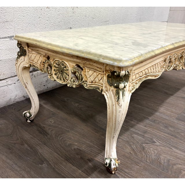 Vintage Italian Rococo Revival Marble Top Coffee Table For Sale - Image 11 of 11