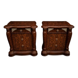 Italian Burr Walnut Bedside Cabinets by Fulgini Orilio, 1980s, Set of 2 For Sale