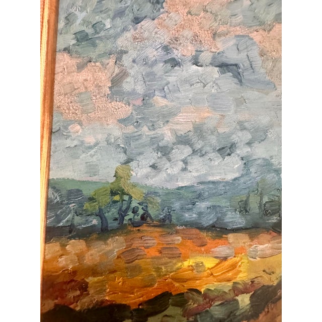Sky Blue Vintage Impressionist Landscape Oil Painting For Sale - Image 8 of 10