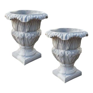 Monumental Concrete French Garden Planters or Urns With - a Pair For Sale