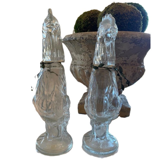 1990s French Glass Rooster Decanters- Set of 2 For Sale - Image 9 of 9