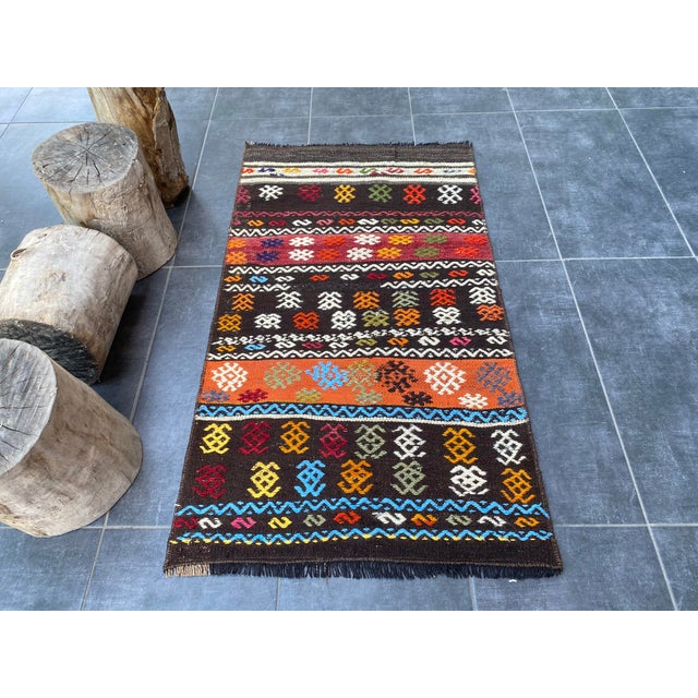 Orange Vintage Flower Pattern Kurdish Kilim Rug For Sale - Image 8 of 10