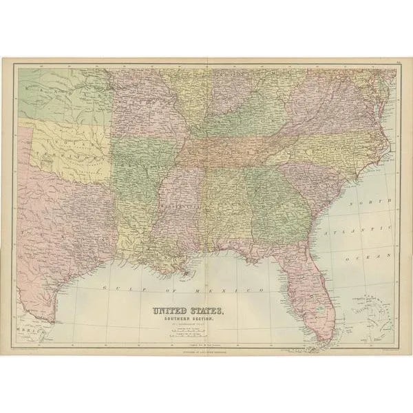 Antique map titled 'United States Southern Section'. Original antique map of Map of The United States Southern Section....