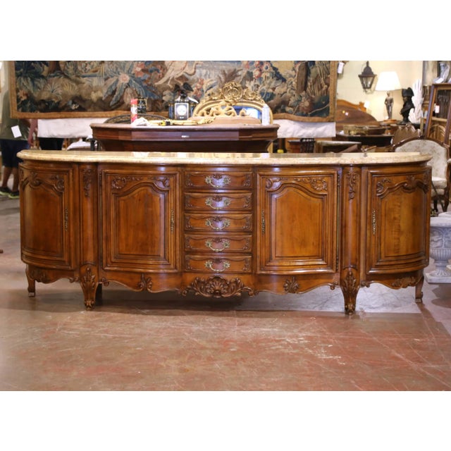 Wood Early 20th Century French Louis XV Walnut Enfilade With Marble Top For Sale - Image 7 of 14