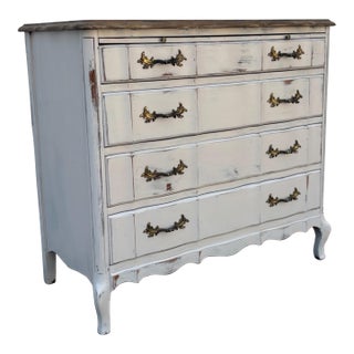 Distressed Farmhouse Dresser | French Provincial Chest | Painted Cottage Dresser |Rustic White Wood Dresser | Vintage Bedroom Furniture For Sale