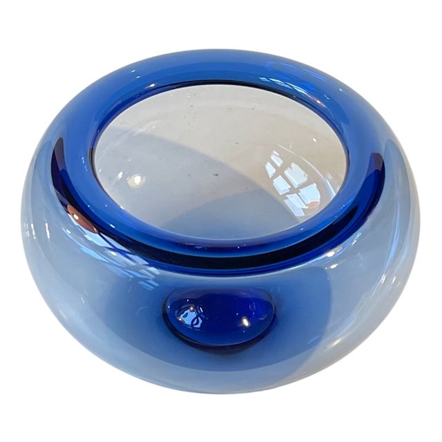 Mid-Century Blue Glass Bowl by Per Lütken for Holmegaard, 1970s For Sale