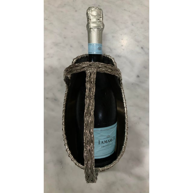 Alligator Embossed Silver Champagne or Wine Caddy With Braided Handle - Palm Beach Regency, Grandmillennial, Gift, Bar Cart Barware - Pics! For Sale In New Orleans - Image 6 of 9