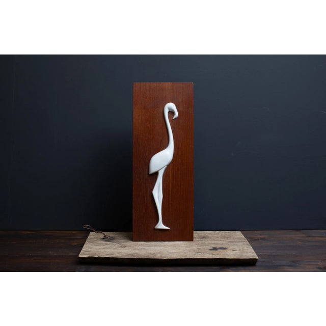 Mid-Century Teak and Porcelain Bird Wall Decoration, 1960s, in Flawless conditions. Designed 1960 to 1969