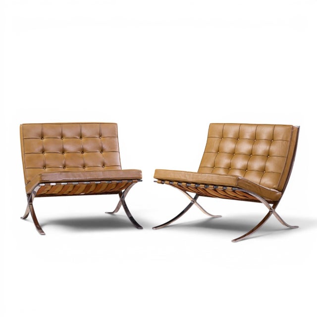 Mid-Century Modern Mies Van Der Rohe for Knoll Mid Century Barcelona Lounge Chairs - Pair For Sale - Image 3 of 13