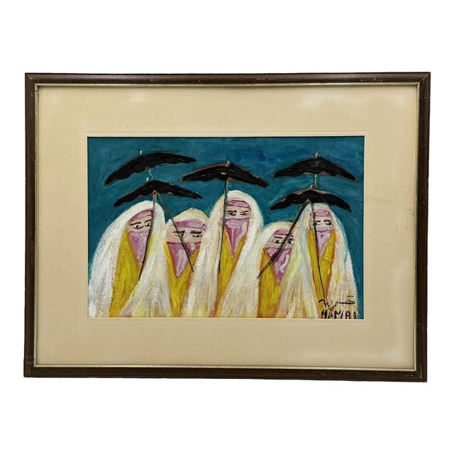 1970s Mohamed Hamri Moroccan Modernist Painting, Five Veiled Women, Signed For Sale