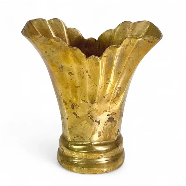Striking and sculptural solid brass vase from the 1960s, embodying the clean lines and refined curves typical of mid-...