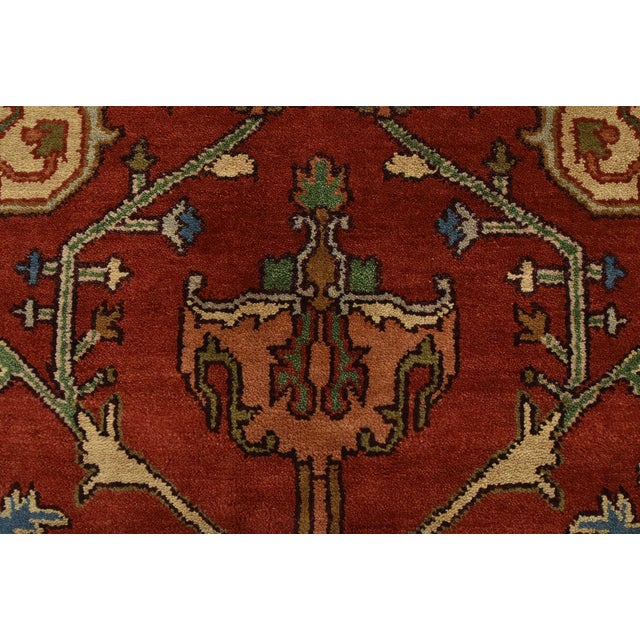Heriz Rug 7’11” X 9’10” Red Wool Traditional Hand-Knotted Oriental Carpet For Sale - Image 10 of 14