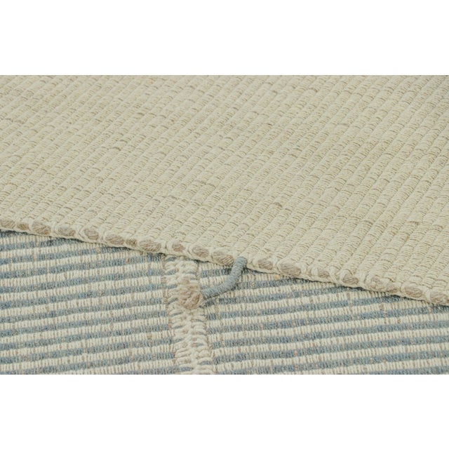 Textile Rug & Kilim’s Contemporary Kilim, Textural White and Slate Blue Stripes For Sale - Image 7 of 7