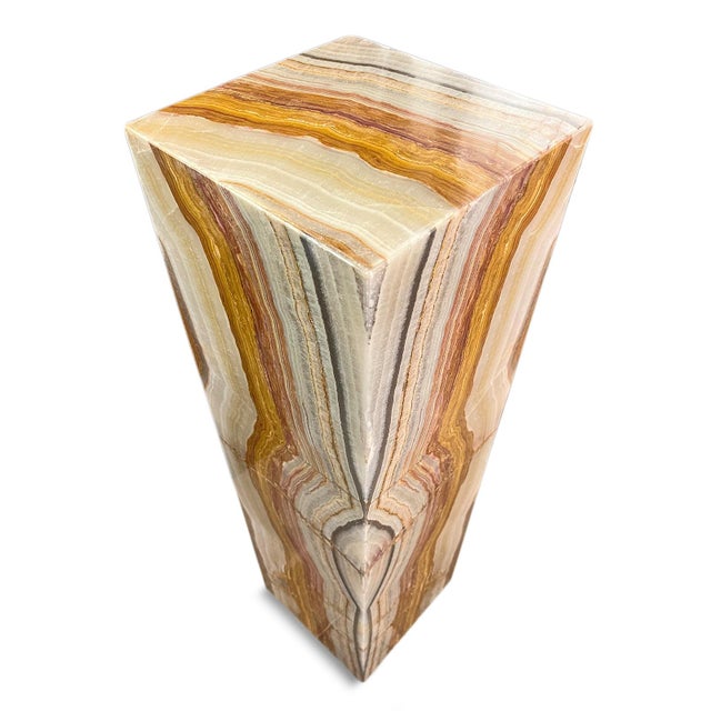 Contemporary Golden Orange Onyx Pedestal Floor Lamp For Sale - Image 3 of 8