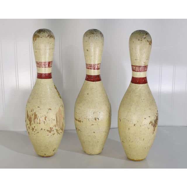 Vintage Red Crown Brunswick Bowling Pins - 3 Pieces For Sale - Image 9 of 11