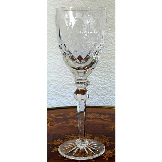 1990s Rogaska Queen Crystal Water Goblet Cut Floral Stemware Slovenia For Sale In Dallas - Image 6 of 9