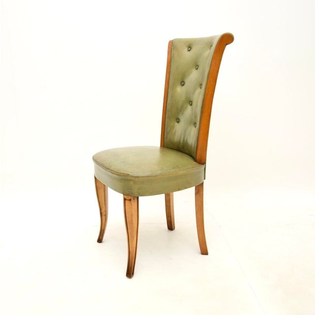 Art Deco Leather and Walnut Dining Chairs attributed to Hille, 1930s, Set of 8 For Sale - Image 10 of 15