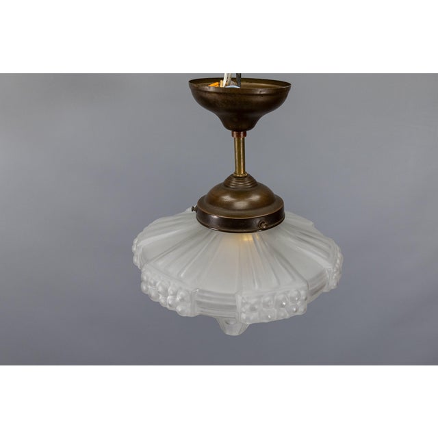 Art Deco French Frosted White Glass and Brass Ceiling Light, 1930s For Sale - Image 16 of 18