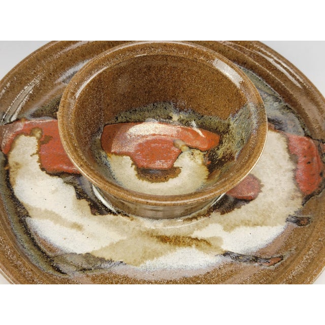 Mid 20th Century 1980s Studio Art Stoneware Pottery Chip and Dip Serving Tray, Signed For Sale - Image 5 of 10