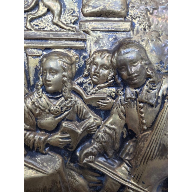 Brass Antique Hammered Brass Dutch Golden Era Motif Wall Plaque For Sale - Image 8 of 10