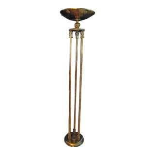 1960s Ornate Hollywood Regency Neoclassical Greek Roman Columns Brass Torchiere Floor Lamp For Sale