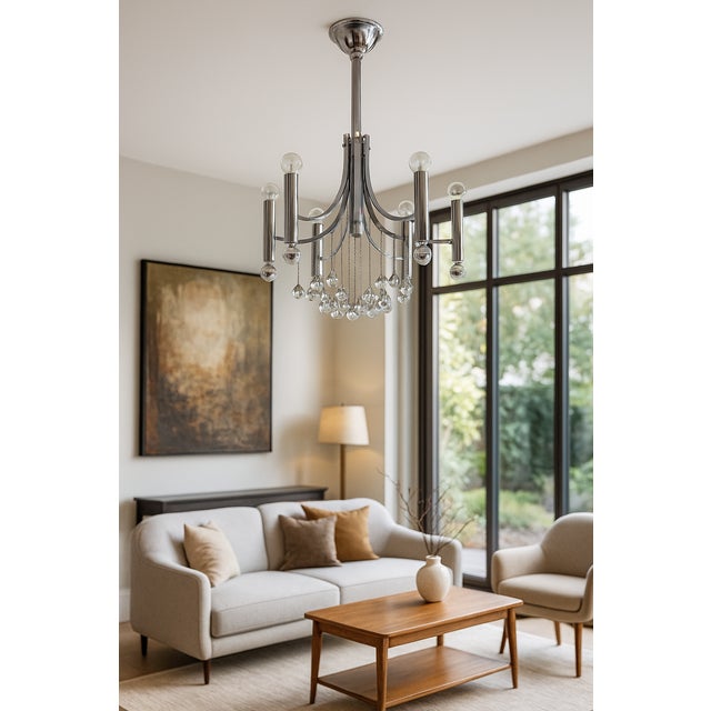 1970s Celestial Cascade Chrome Chandelier in the Style of Gaetano Sciolari For Sale - Image 10 of 10