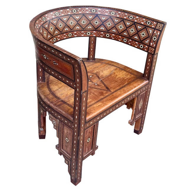 Traditional Antique Marquetry & Mother-of-Pearl Round-Back Chair For Sale - Image 3 of 12