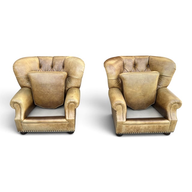 1980s Ralph Lauren Style Leather Writer's Chair Wingback a-Pair For Sale - Image 17 of 18