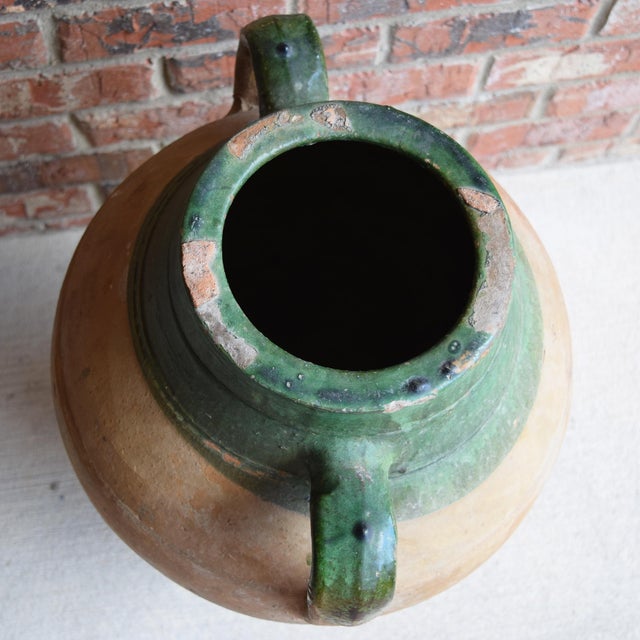 1900 - 1909 Antique Turkish Terracotta Olive Jar Vase - Pottery Clay Pot Glazed Top For Sale - Image 5 of 7