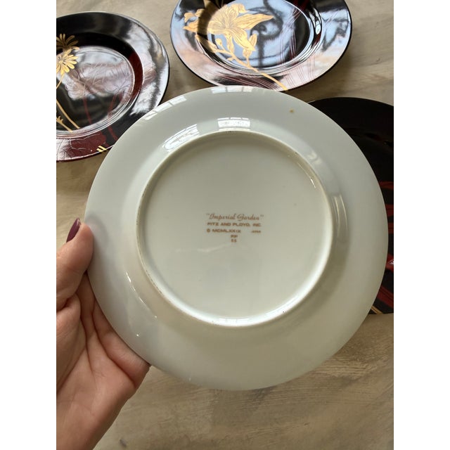Fitz and Floyd 1979 Imperial Garden Black Floral 7.5” Plates 1979 Vintage - Set of 4 For Sale - Image 12 of 12