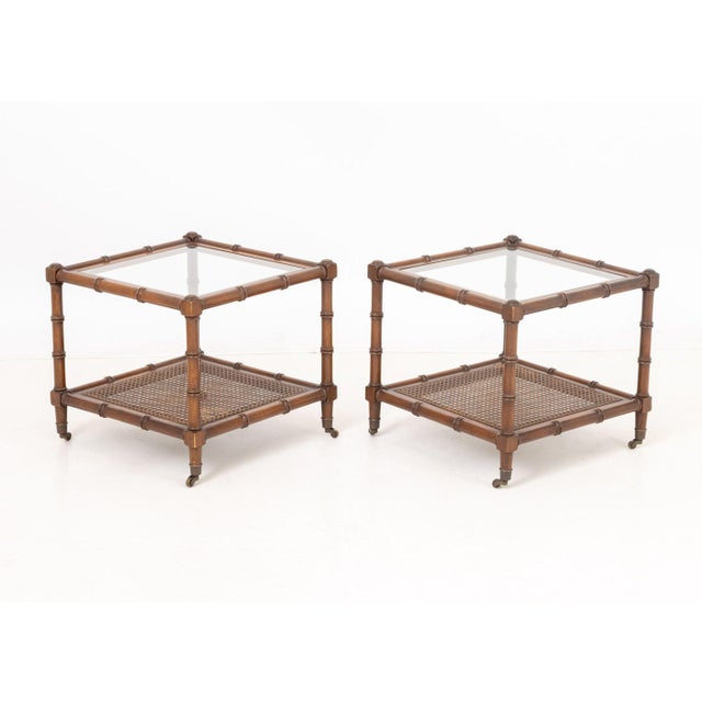 Late 20th Century Regency Style Faux Bamboo Side Tables, Pair For Sale - Image 5 of 6