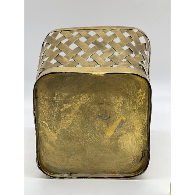 Large Vintage Woven Brass Basket Handled Basket For Sale - Image 6 of 12