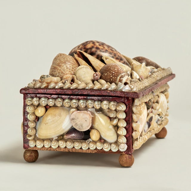 Victorian Antique British Colonial Seashell Encrusted Jewelry Box For Sale - Image 3 of 12