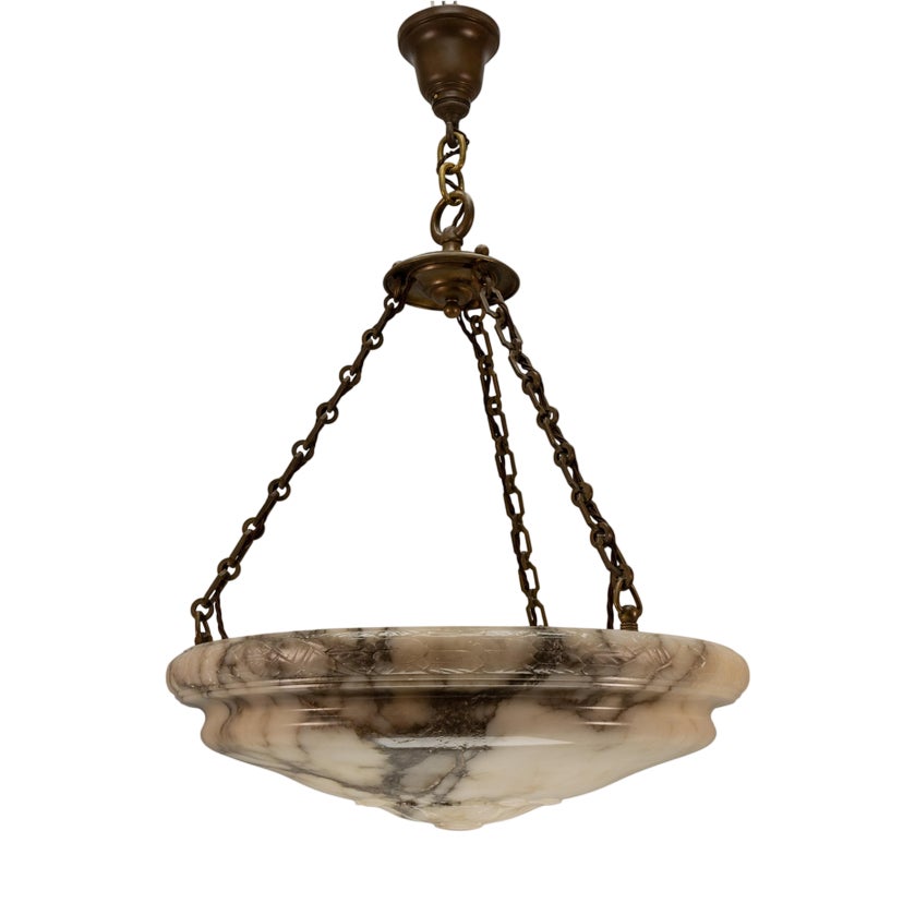Extra Large Art Deco Six-Light Alabaster Pendant with Dark Veining ...