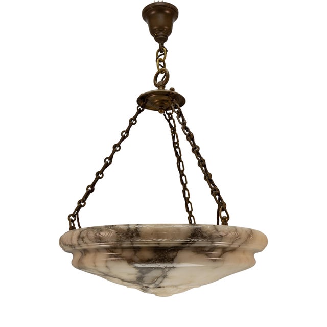 Extra Large Art Deco Six-Light Alabaster Pendant with Dark Veining, 1920 For Sale
