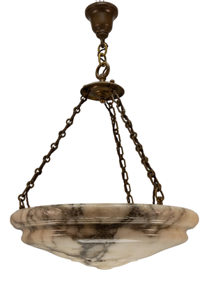 Extra Large Art Deco Six-Light Alabaster Pendant with Dark Veining, 1920