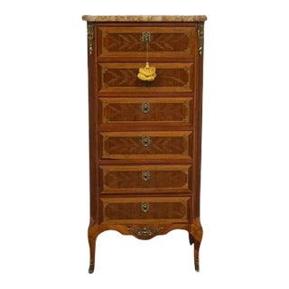 19th Century French Louis XV Style "Semainier" Tall Lingerie Commode Marble With Top For Sale