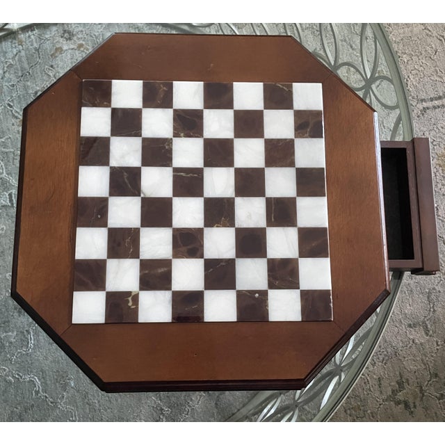 Wood Italfama Italian Alabaster Octagonal Chess Board With Drawer & 4.25" Wellington Special Edition Pieces (Includes Original 2017 Receipts & Coa) For Sale - Image 7 of 17