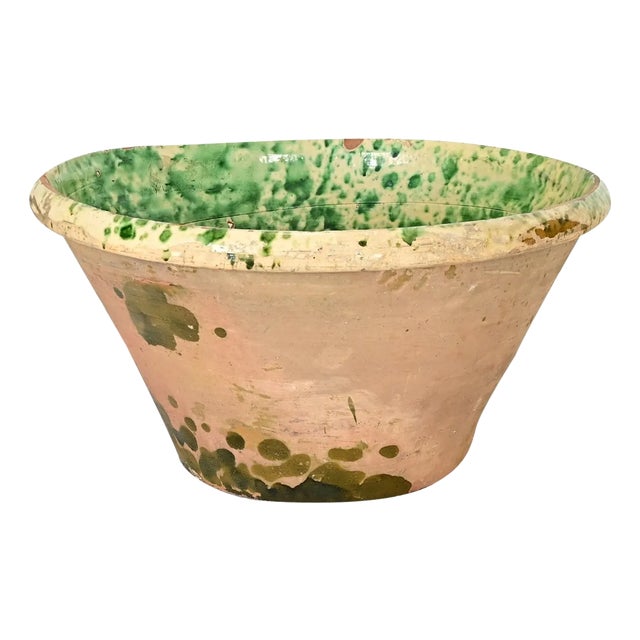 Italian 19th Century Terracotta Green Glazed Passata Bowl For Sale
