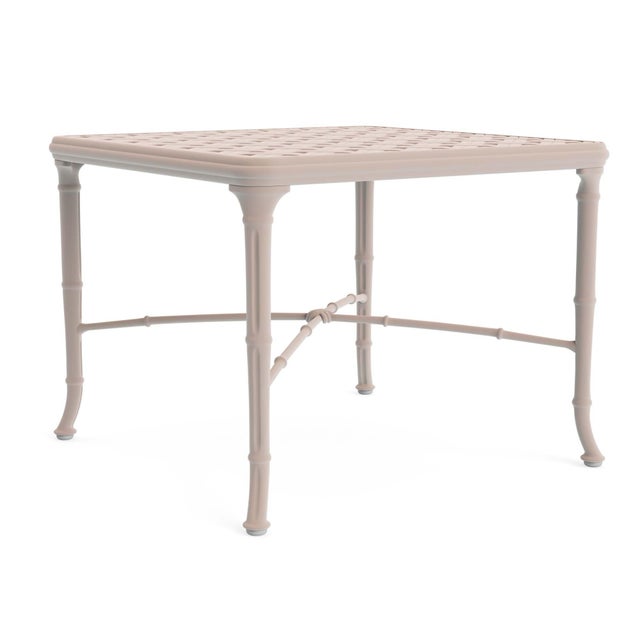 Brown Jordan Calcutta 26" Square Cast Top Corner Table in Blush For Sale