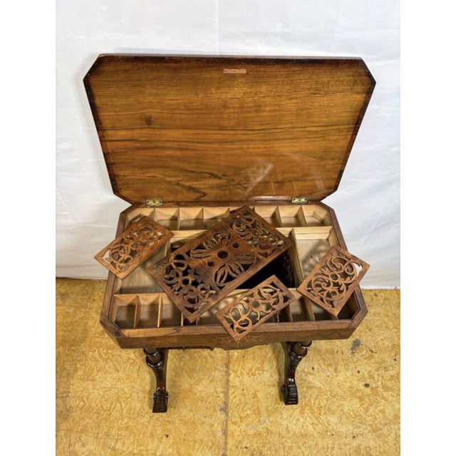 Wood Victorian Burr Walnut Sewing Worktable, 19th Century For Sale - Image 7 of 16