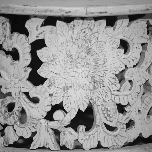 Farmhouse Handmade Hand Carved Distressed White Coffee Table For Sale - Image 3 of 4